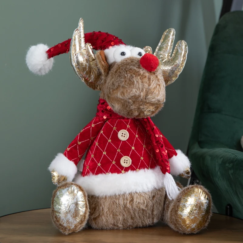 Image of 45cm Sitting Plush Golden Dancer Christmas Reindeer Decoration