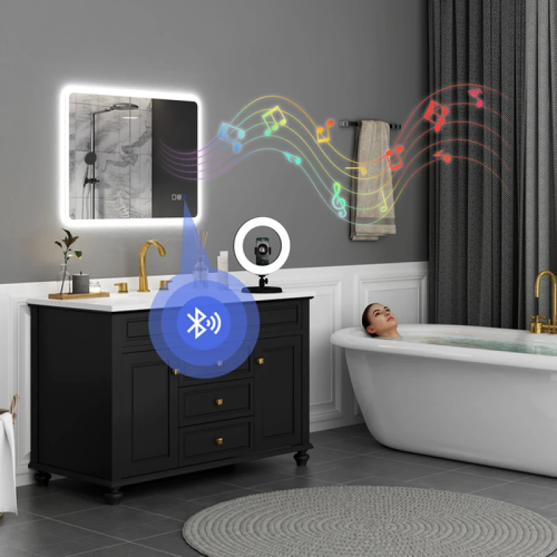 Image of HOMCOM HOMCOM 600 x 800 mm Bluetooth Bathroom Mirror with LED Lights Wall Mounted in Silver Size: 800mm x 600mm Silver 800mm x 600mm Unisex 50636039
