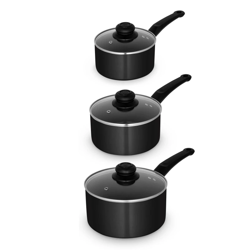 Image of Swan Townhouse 3 Piece Saucepan Set Black Pan Sets Medium Black 39213703390