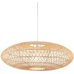 Image of Merano Terni Single Pendant Ceiling Lamp, Natural Rattan, Gloss White