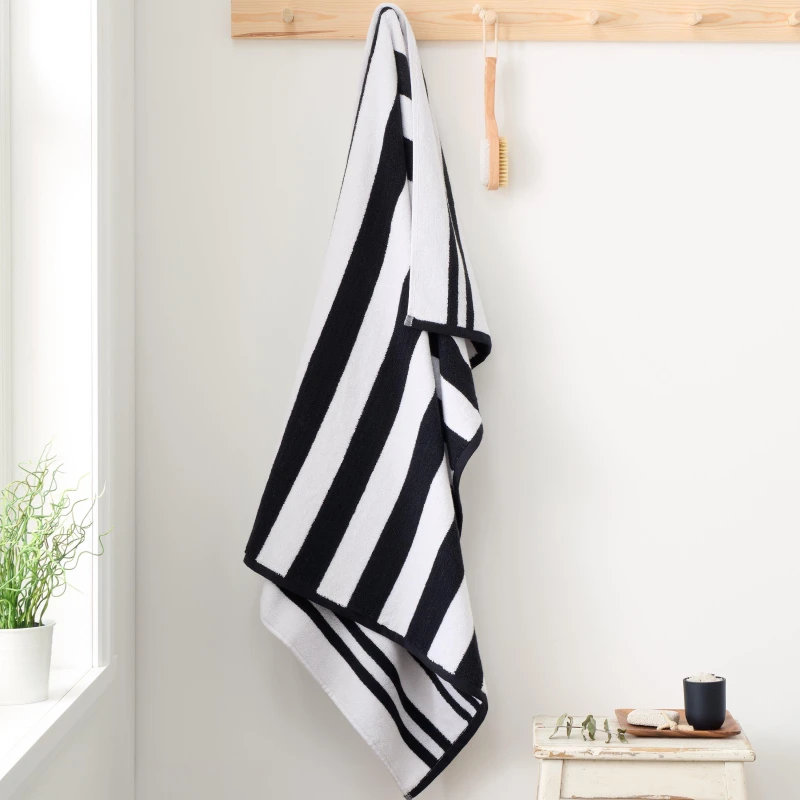 Image of Bianca Reversible Stripe Cotton Towel Black unisex Bath Sheet