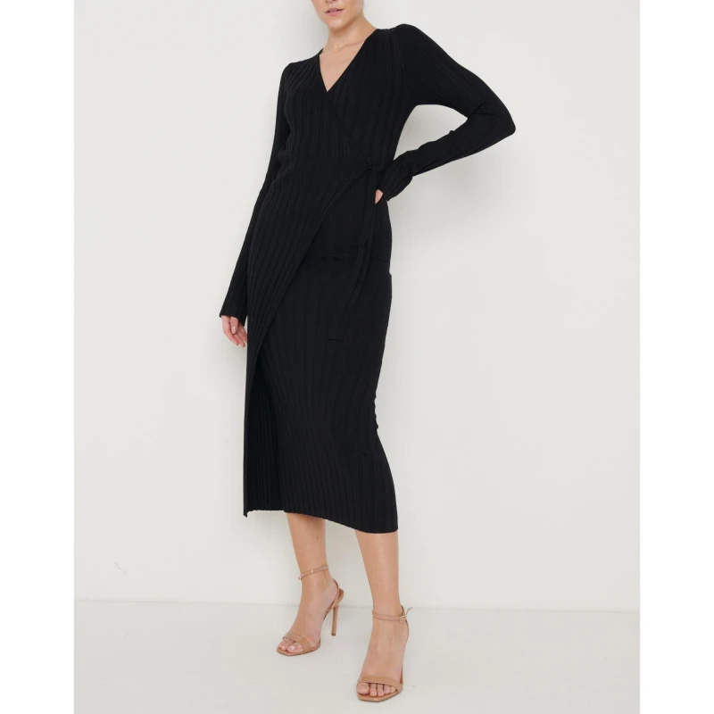 Image of Pretty Lavish Womens Ribbed Knit Jumper Dress Black female 8 (XS)