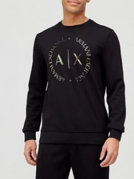 Image of Armani Exchange Gold AX Circle Logo Sweatshirt Black Size M Men