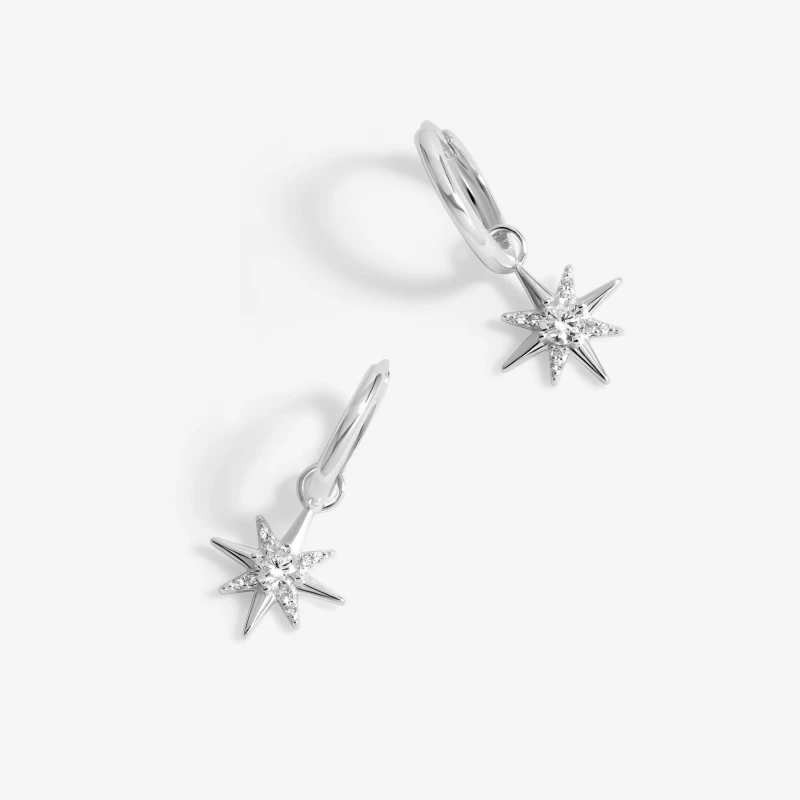 Image of Simply Silver Sterling Silver 925 Cubic Zirconia Celestial Star Hoop Earrings Silver