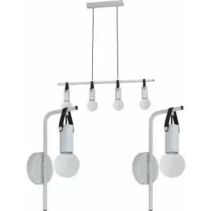Image of Quad Ceiling Light & 2x Matching Wall Lights Grey & Leather Multi Lamp Trendy