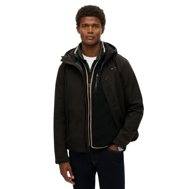 Image of Superdry Trekker Softshell Hooded Jacket Black Men M;L