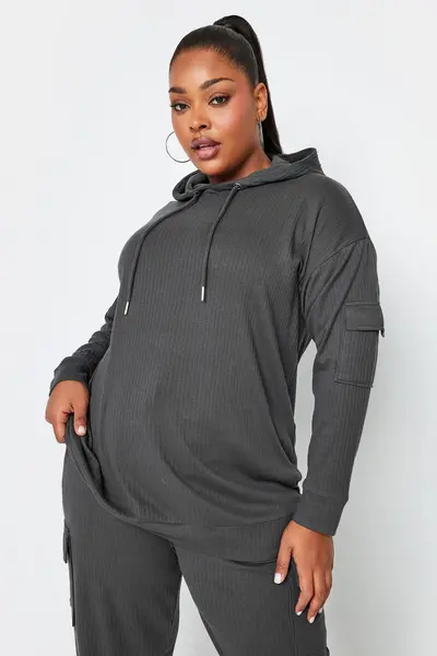 Image of Yours Ribbed Cargo Hoodie Grey