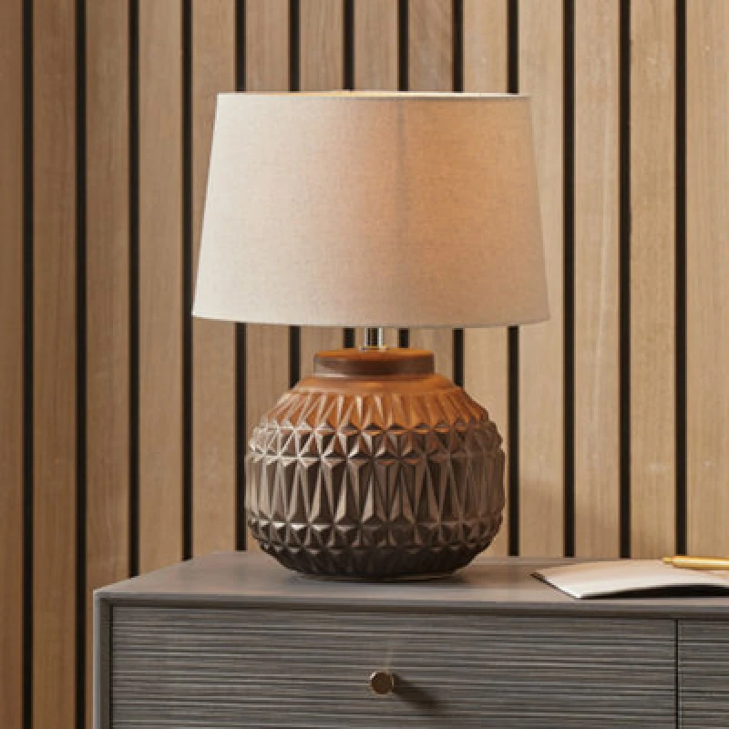 Image of Anneli Aztec Texture Ceramic Table Lamp Bronze