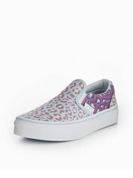 Image of Vans Uy Classic Slip on 2 tone Leopard Childrens Trainer Blue Size 1