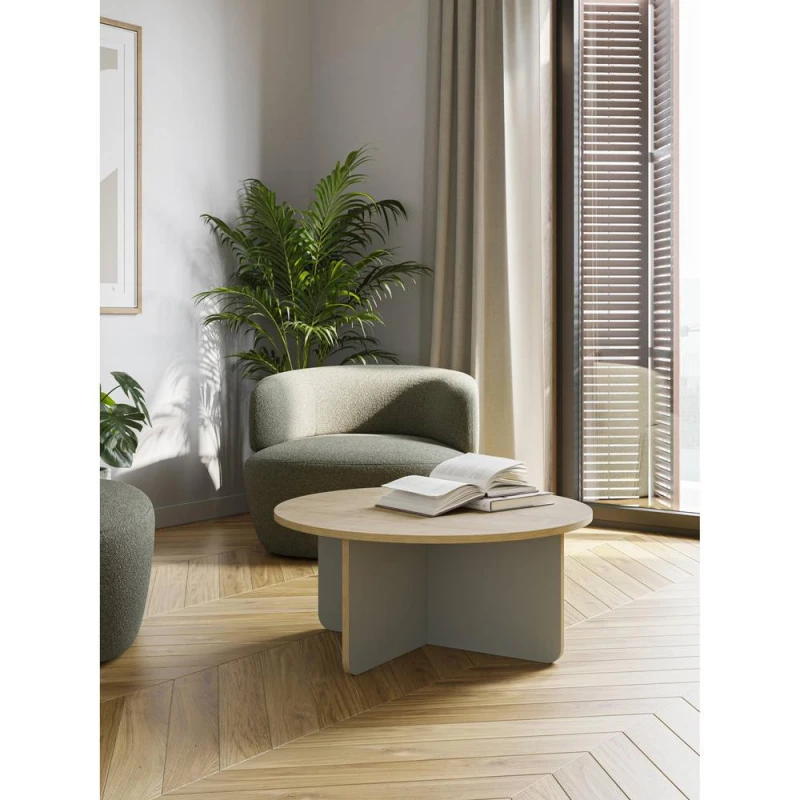 Image of Decortie Hillary Round Coffee Table With Curved Legs 80Cm Oak Ash Green, Multi 8.68363E+12