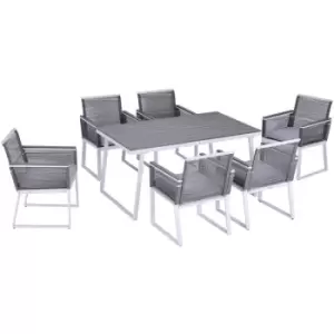 Image of Outsunny - 7 PCS Dining Set w/ 6 PE Rattan Cushioned Chairs & 1 Rectangle Table
