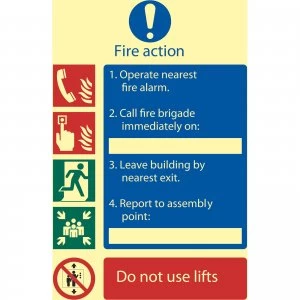 Image of Draper Fire Action Procedure Sign 200mm 300mm Photoluminescent