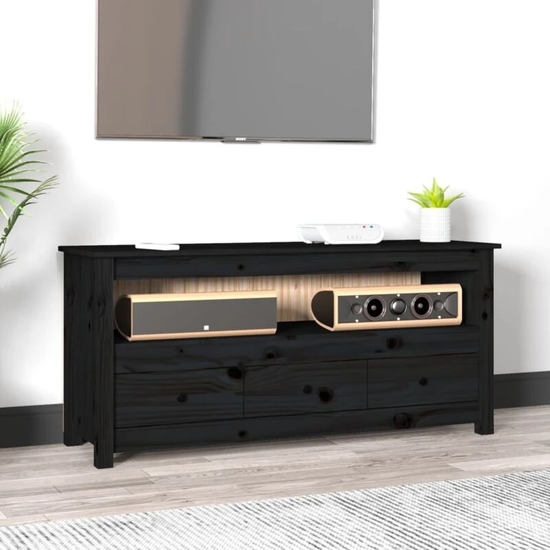 Image of VIDAXL TV Cabinet Black 114x35x52cm Solid Wood Pine Vidaxl 8720845555740
