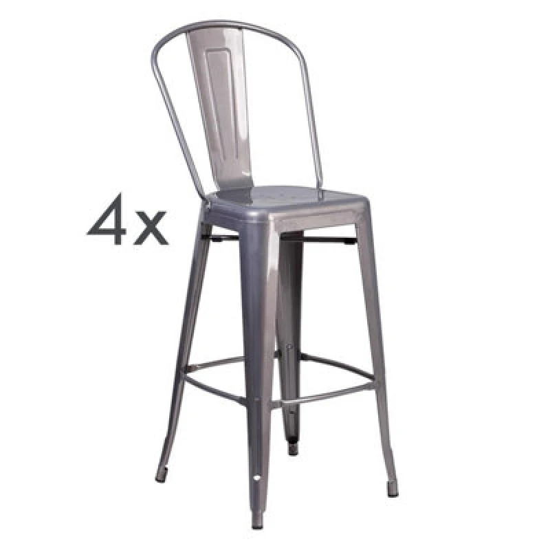 Image of FWStyle FWStyle Set Of 4 Bar Stools Ready Assembled Grey Metal With Clear Coat Grey One Size Unisex 5056413129963