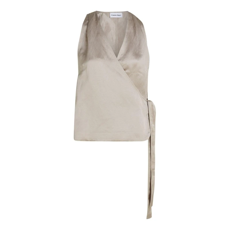 Image of Calvin Klein Satin Halterneck Top Sand Pebble female 8 (XS)