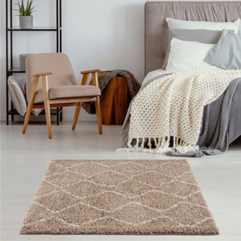 Image of THE RUGS Moroccan Soft Shaggy Rugs & Runners Beige & Ivory Living Room Size: 120cm x 120cm Beige Unisex 120cm x 120 cm