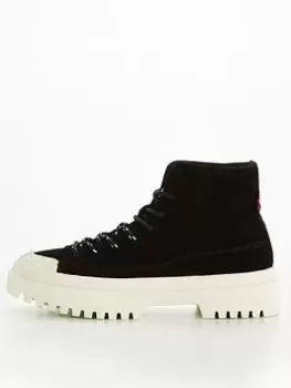Image of Levis Patton Canvas Lace Up Hi-Top Trainer - Black, Size 6, Women