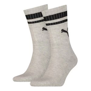 Image of Puma Crew Heritage Stripe Sock Grey/Black UK Size 6-8 (2 Pair)