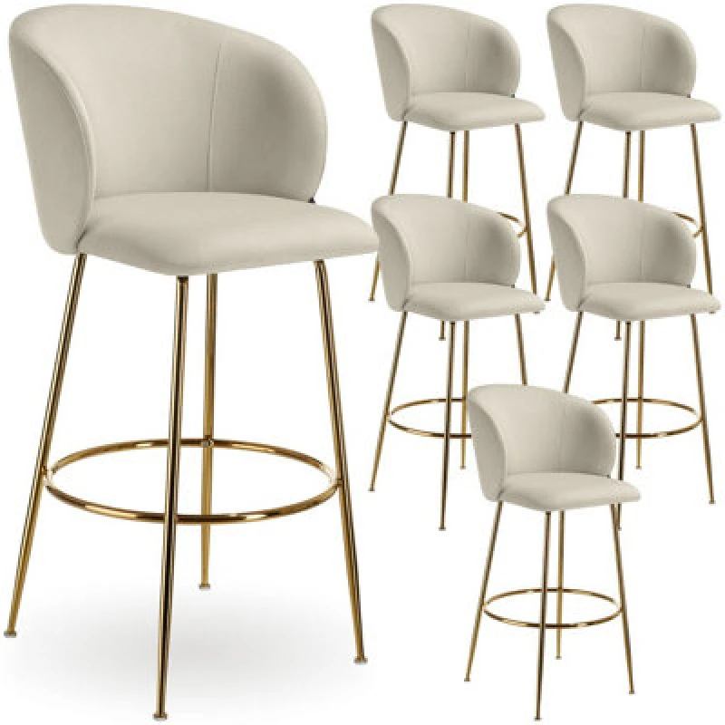 Image of Tectake Bar Stool Luana - With Backrest, Velvet Look And Padded - Cream/gold, Set Of 6