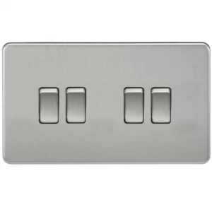 Image of KnightsBridge 10A 4G 2 Way 230V Screwless Brushed Chrome Electric Wall Plate Switch