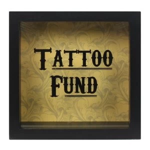 Image of Black Tattoo Fund Glass Money Box with Wooden Frame