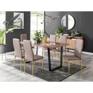 Image of Furniture Box Kylo Brown Wood Effect Dining Table and 6 Cappuccino Milan Gold Leg Chairs