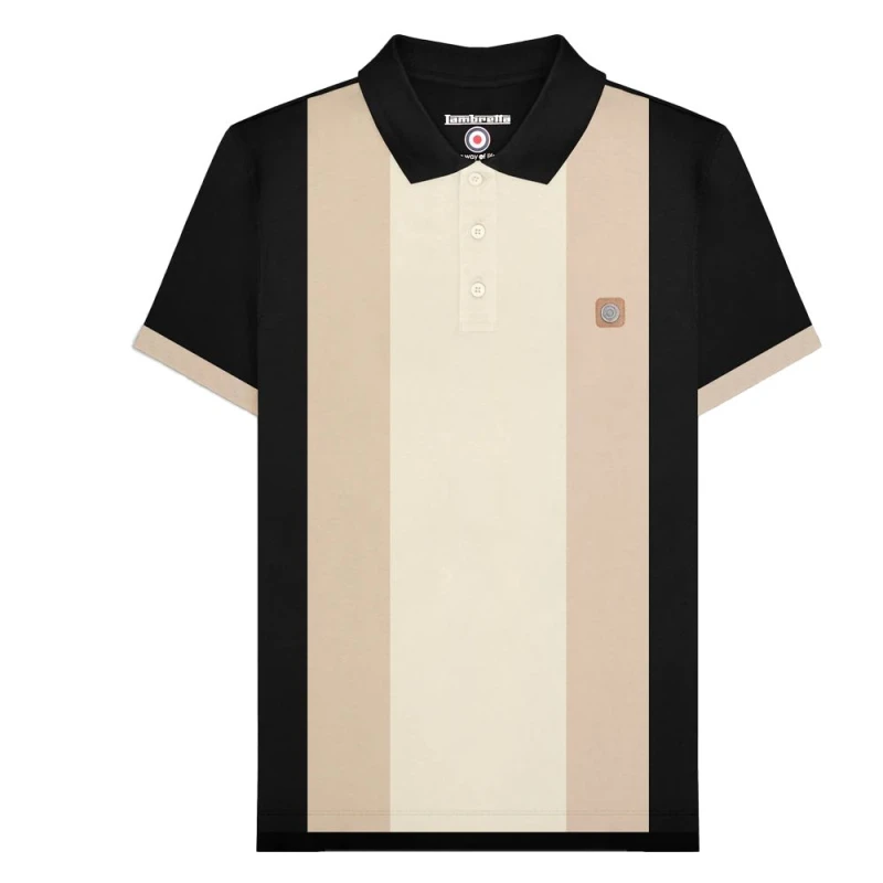 Image of Lambretta Lambretta Men Vintage Panelled Polo Shirt in Jet Black Size: Small Jet Black S Male 5063703650182