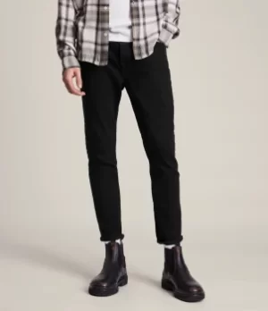 Image of AllSaints Mens Dean Cropped Slim Jeans, Jet Black, Size: 32