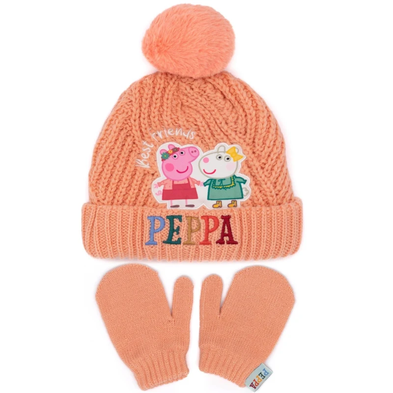 Image of Peppa Pig Beanie and Gloves Set Orange female