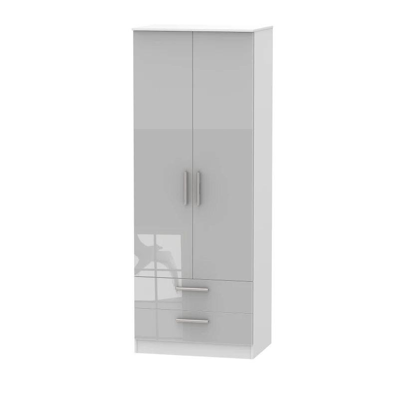 Image of Trent Tall 2 Drawer Wardrobe In Grey & White (Ready Assembled)