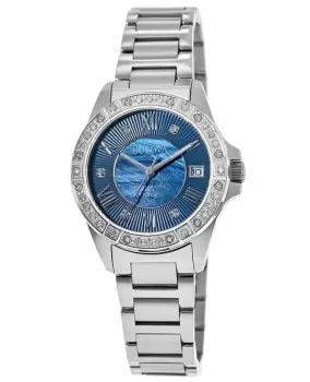 Image of Bulova Marine Star Blue Mother of Pearl Diamond Dial Stainless Steel Womens Watch 96R215 96R215