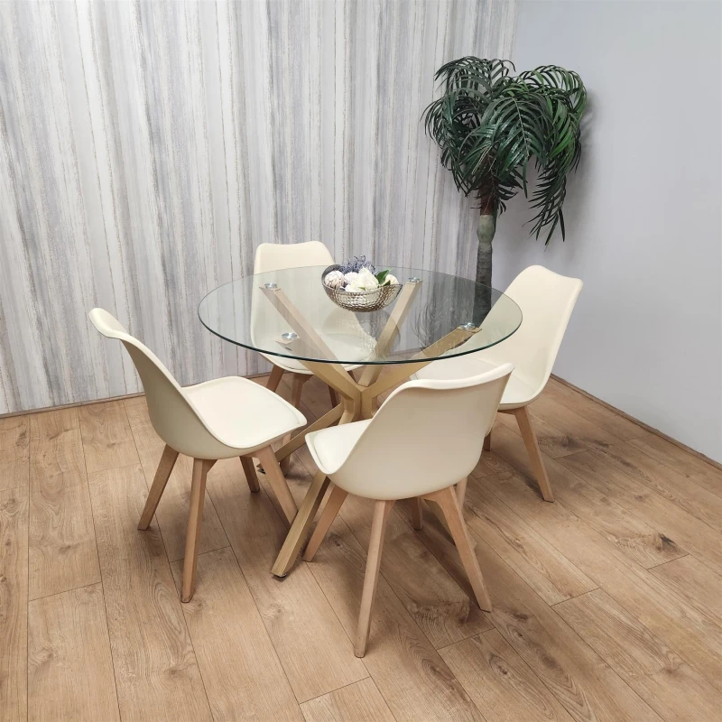 Image of KOSY KOALA KOSY KOALA Dining Table Set with 4 Chairs Round Wood Effect Legs 4 Plastic Cream Chairs Dining Room in Clear Clear One Size Unisex 50607115