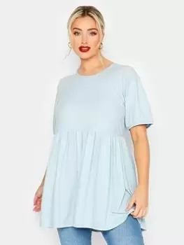 Image of Yours Tie Back Rib Peplum Top Blue Size 20, Women