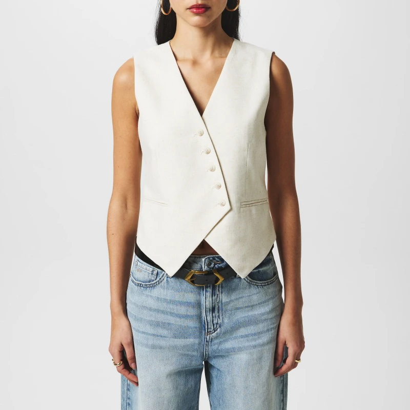 Image of Vero Moda Linen Waistcoat - White White 6