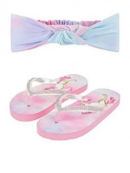 Image of Monsoon Alice Unicorn Flip Flop And Bando Set - Multi