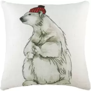 Image of Evans Lichfield Polar Bear Cushion Cover (One Size) (White/Red/Grey) - White/Red/Grey