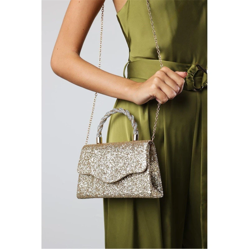 Image of Wheres That From Glitter Evening Bag With Braided Top Handle Gold female One Size