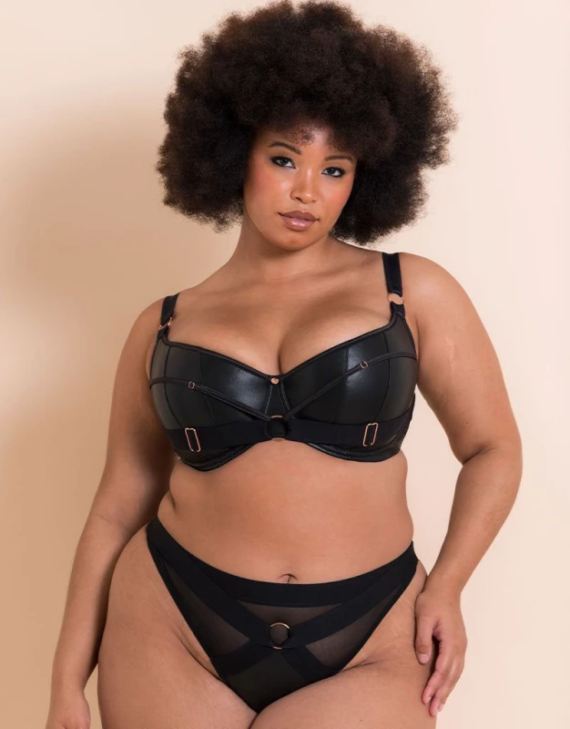 Image of Scantilly Womens Harnessed Padded Half Cup Bra in Black Size: 36H Black Female 36H