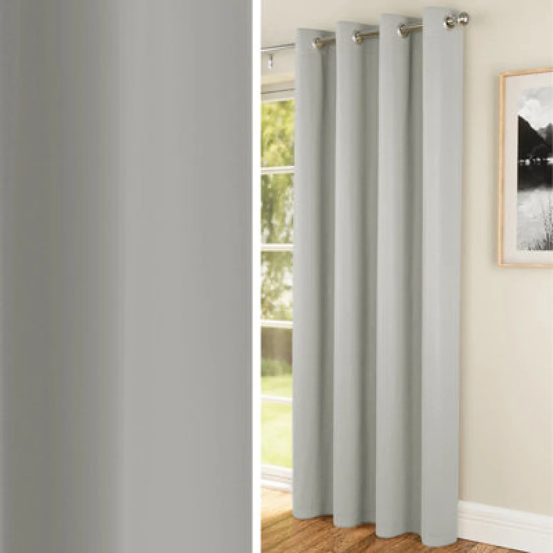 Image of Enhanced Living Plain Supersoft Thermal Room Darkening Eyelet Door Curtain Single Panel Grey
