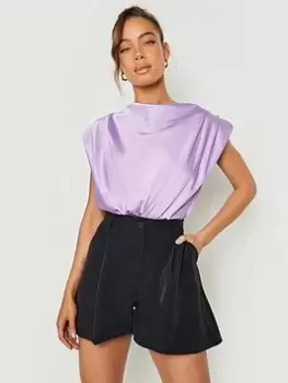 Image of Boohoo Tailored High Waist Short - Black, Size 16, Women