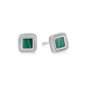 Image of Daisy London 925 Sterling Silver Mini Malachite Palm Stud Earrings Sterling Silver