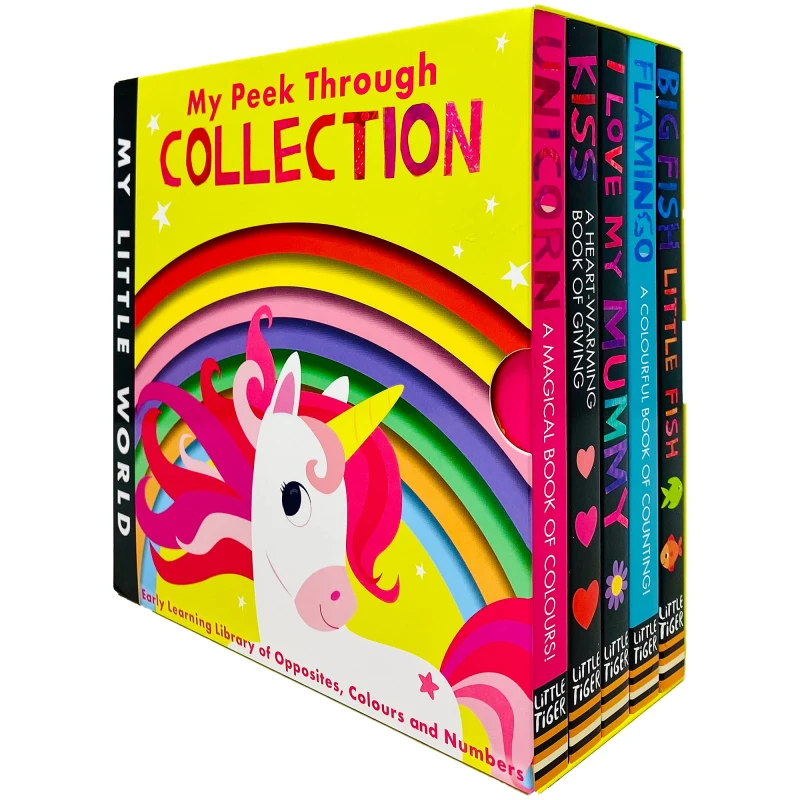 Image of My Little World Series My Peek Through Collection 5 Books Box Set (Unicorn, Kiss, I Love My Mummy, Flamingo) Jonathan Litton Books