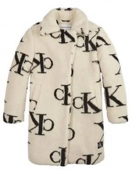 Image of Calvin Klein Jeans Girls Ck Print Teddy Coat