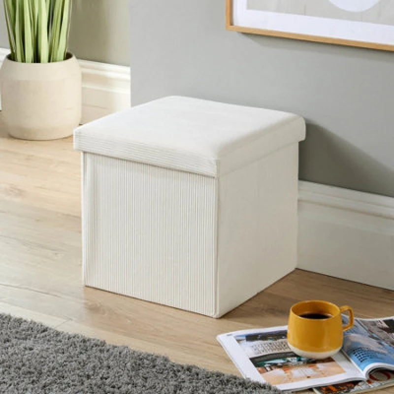 Image of Home Source Square Corduroy Folding Storage Ottoman Cream