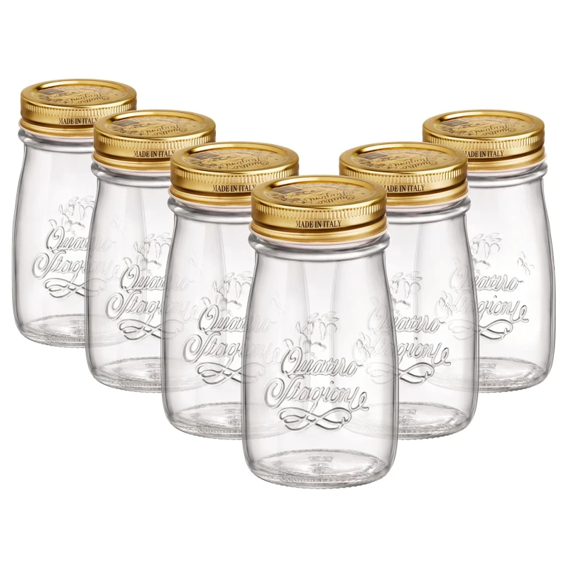 Image of Bormioli Rocco Quattro Stagioni Glass Bottles with Screw Top Lid - 200ml - Pack of 6 Clear