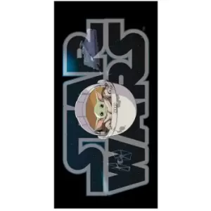 Image of Star Wars: The Mandalorian Logo Cotton Beach Towel (One Size) (Black/White) - Black/White