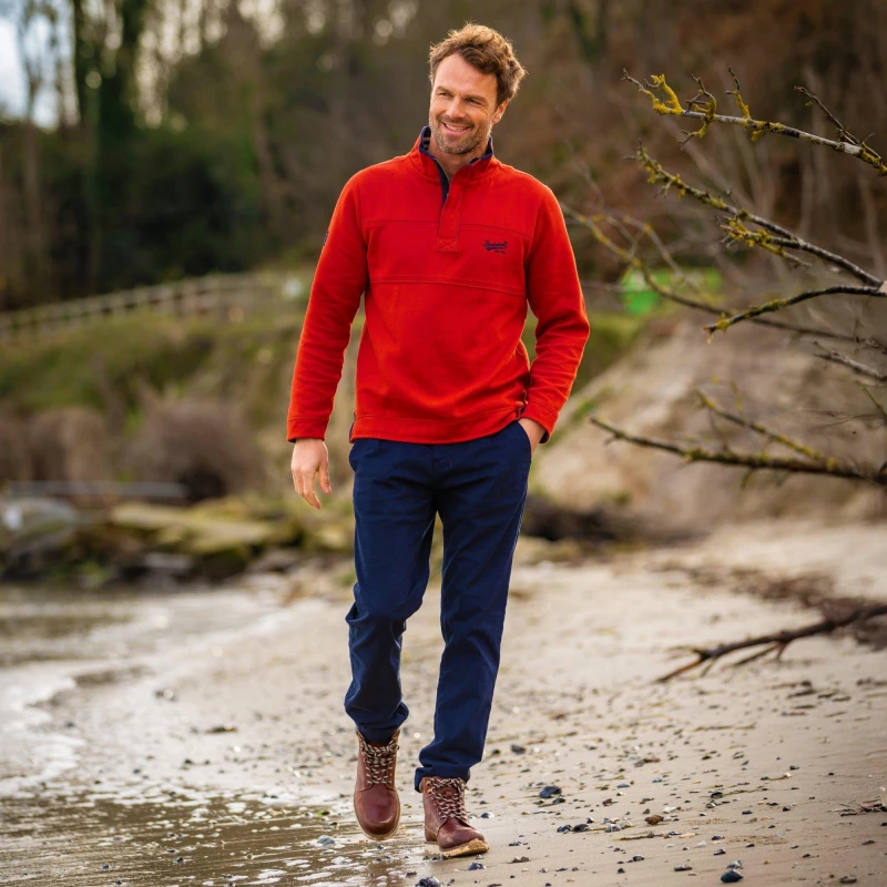 Image of Brakeburn Brakeburn Men Worbarrow Quarter Zip Sweatshirt in Red Size: Small Red S Male 5052414968297