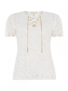 Image of Michael Kors Emb mesh lacing top White