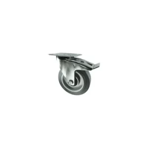 Image of Braked Swivel Plate 160MM Grey Rubber Tyre