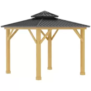 Image of Outsunny 3X3M Double-tier Hardtop Gazebo Outdoor Patio Shelter With Wood Frame - Grey